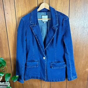 Bagatelle Collection Denim Blazer Medium Wash Single Button Jacket Womens Size M
